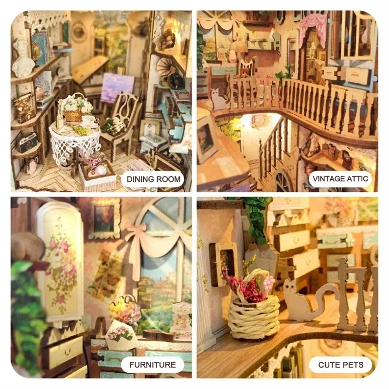 Diy Wooden Book Nook Kit Shelf Insert - Fairy Tale Town Bookshelf Forest House